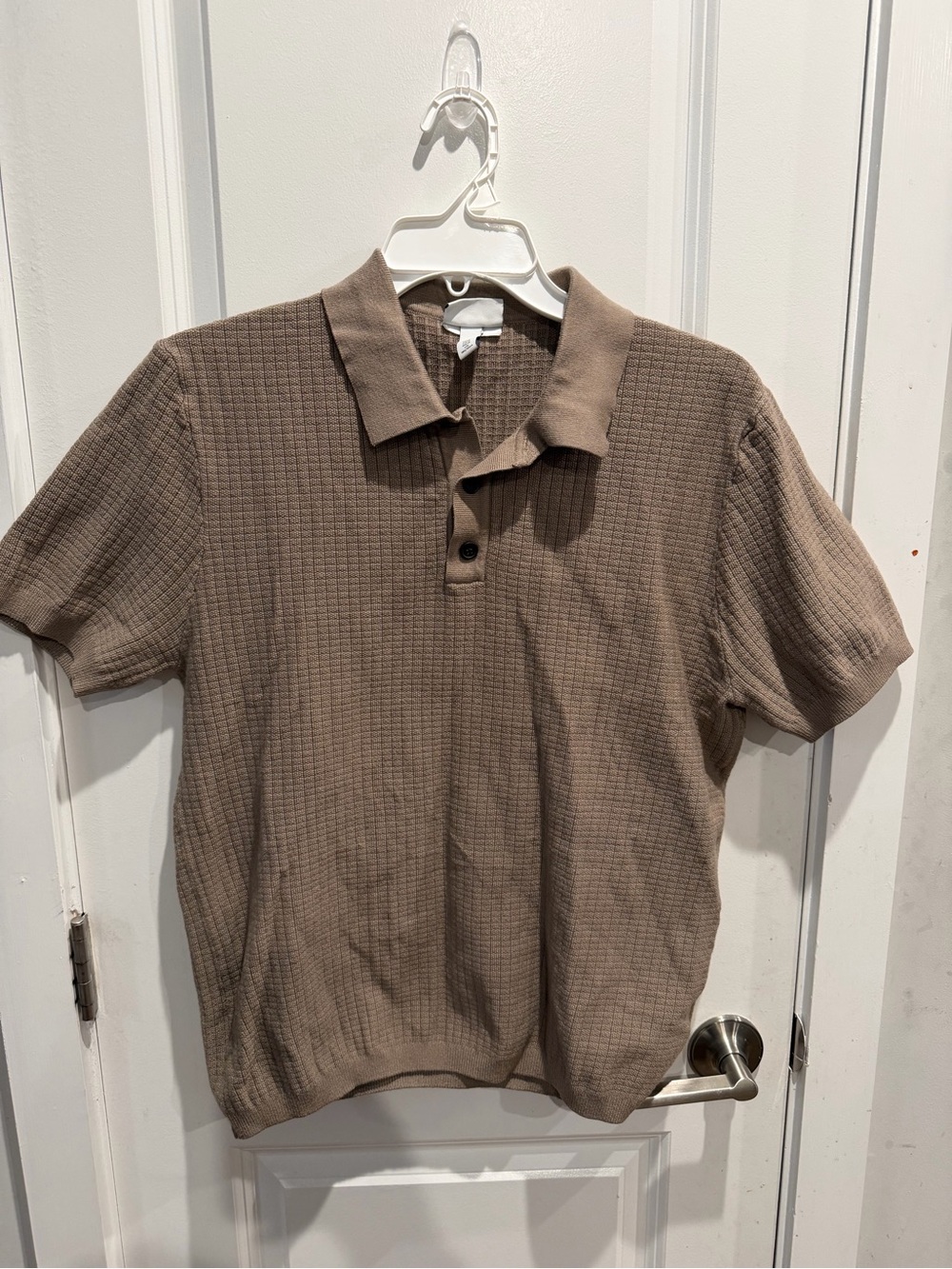 H & M Short-sleeve textured-stitch cotton sweater-polo Size M